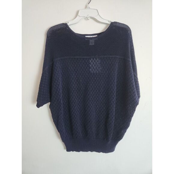 NWT Magaschoni Women Dark Blue Cotton/Modal Open Knit Dolman Sleeve Top Large - Picture 7 of 9